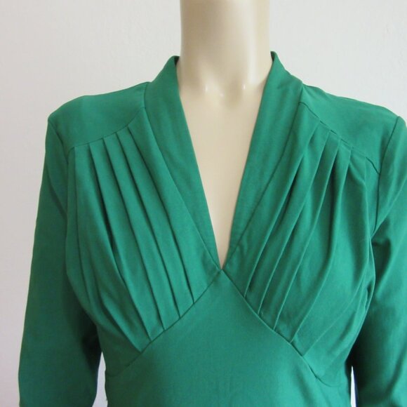 MUXXN Green Retro Swing Flare 2XL V-Neck 3/4 Sleeve Stretch Side Zip Dress-Flaw - Picture 2 of 6